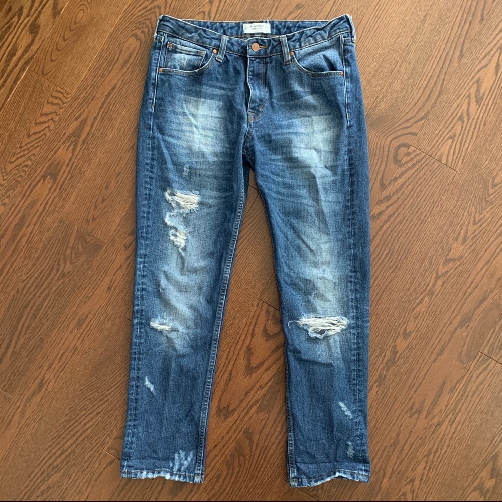 Mango Women's Skinny Jeans - Distressed Medium Blue Denim